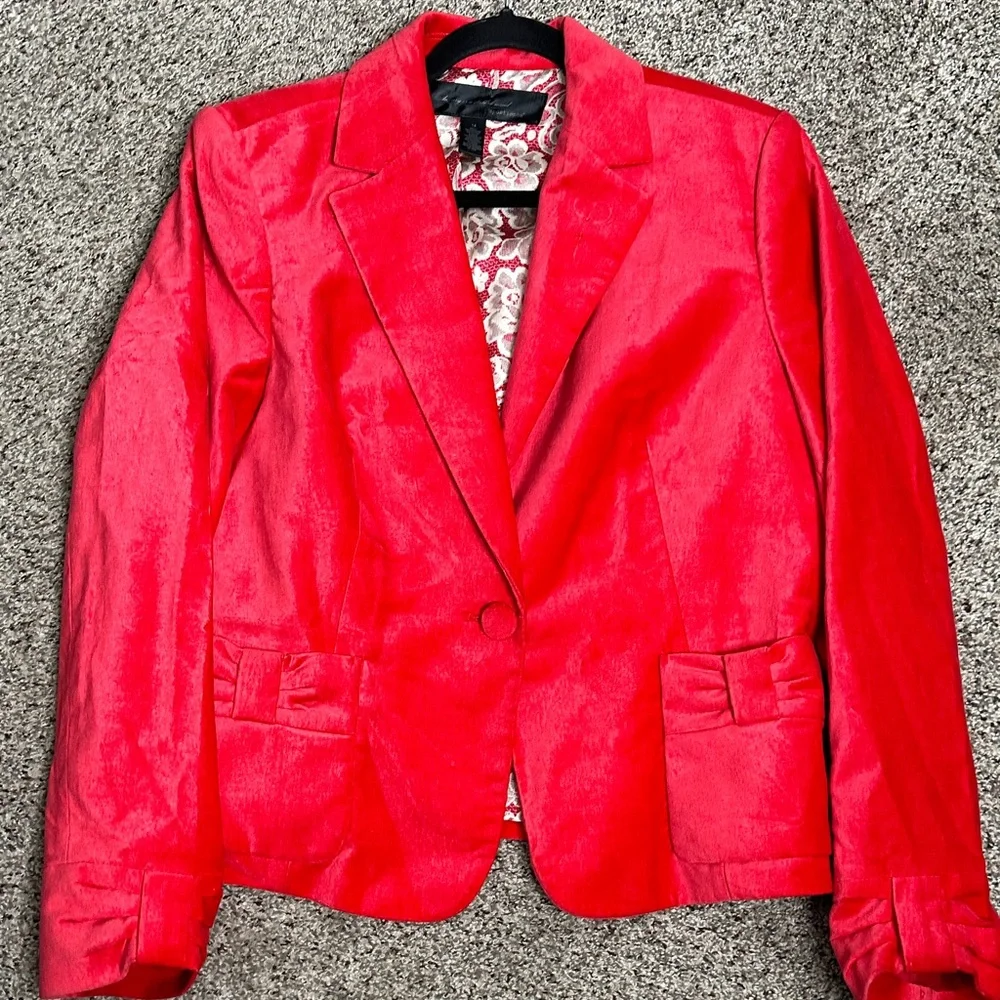 Apostrophe Red velvet Women's Blazer size 14 preppy holiday